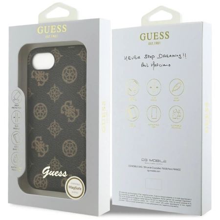 Guess Peony Script Logo MagSafe iPhone 16e Hülle Schwarz