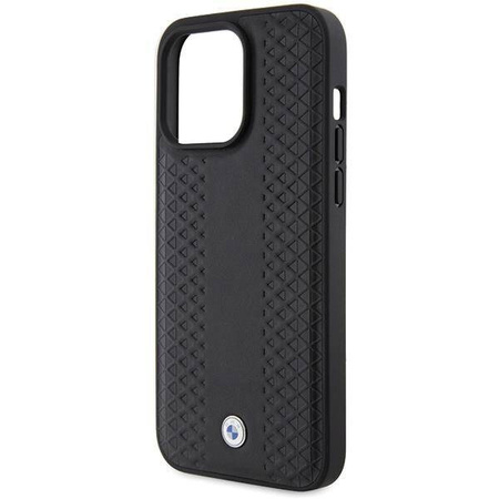 BMW Lederhülle mit Rautenmuster für iPhone 15 Pro – Schwarz