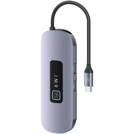 USAMS Adapter HUB 6w1 2xUSB 3.0/TF/SD/ USB-C/HDMI PD100W szary/tarnish SJ642HUB01 (US-SJ642)