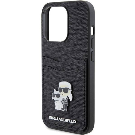 Etui Karl Lagerfeld Saffiano Cardslot Karl&Choupette Metal Pin do iPhone 15 Pro - czarne