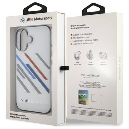 Original Handyhülle IPHONE 16 PLUS BMW Hardcase Motosport IML Random Stripes (BMHCP16M23HTRAG) grau