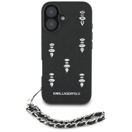 Karl Lagerfeld Saffiano Crystals w/Chain iPhone 16 Case - Black