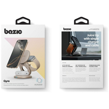 Ładowarka indukcyjna Bazic Gomag Gyre    składna z obrotową bazą 3w1 15W Fast Charging złoty