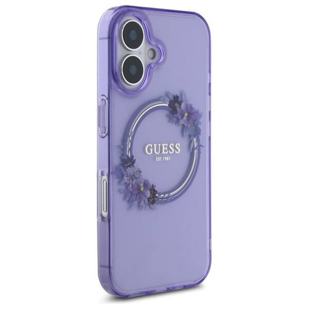 Original Handyhülle IPHONE 16 Guess Hardcase IML Flowers Wreath MagSafe (GUHMP16SHFWFCU) violett