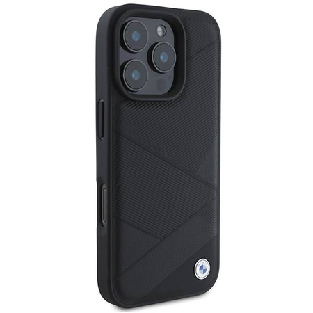Original Case IPHONE 16 PRO BMW Hardcase Signature Leather Crossing Lines Pattern (BMHCP16L23RCGPK) black