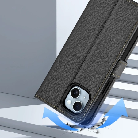 Etui skórzane Dux Ducis Lawa na iPhone 15 - czarne