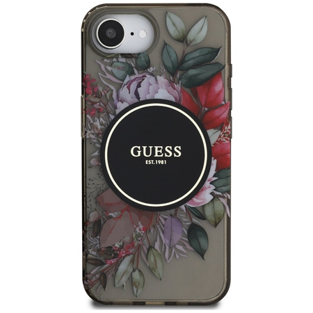 Guess IML Flowers MagSafe - Etui do iPhone 16e (czarny)