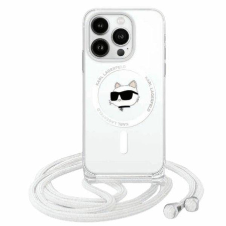 Original Handyhülle IPHONE 16 PRO MAX Karl Lagerfeld Hardcase IML Choupette Head & Cord MagSafe (KLHMP16XHCCHNT) transparent