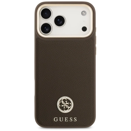 Etui Guess Grained Strass Logo MagSafe na iPhone 17 Pro Max - brązowe