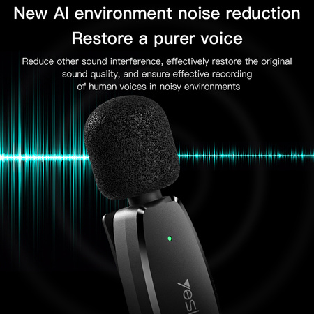 Yesido Mikrofon krawatowy bezprzewodowy KR11 Typ C czarny