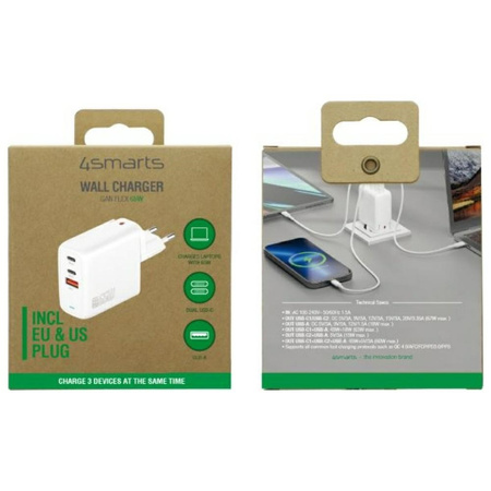 Ładowarka sieciowa 4smarts Flex 65W       2xUSB-C + 1xUSB-A biały