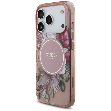 Etui Guess IML Flowers Pearl Strap MagSafe na iPhone 17 Pro - różowe