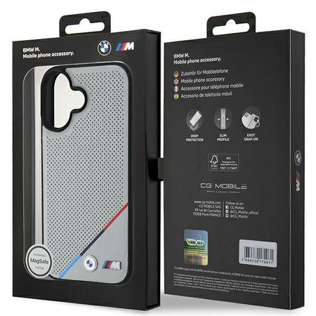 Oryginalne Etui IPHONE 16 BMW Hardcase M Carbon Tricolor Line MagSafe (BMHMP16S23PUPDG) szare