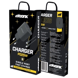 MOONX wall charger MC06 PD 25W 1xUSB-C + cable USB-C - USB-C Black