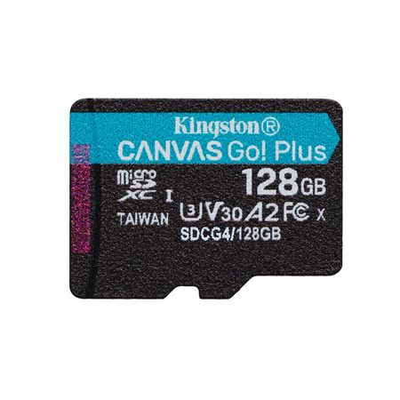 Kingston karta pamięci 128GB microSDXC Canvas Go Plus Gen4 200MB/s A2 U3 V30 + adapter