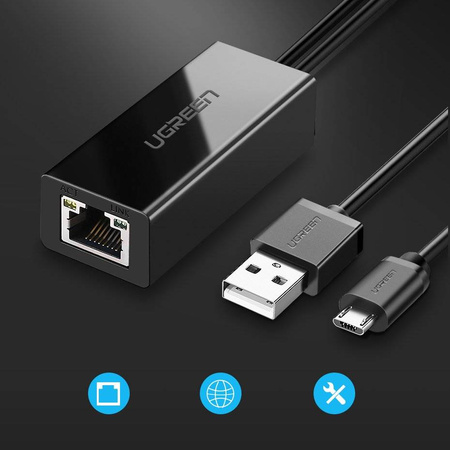 Ugreen zewnętrzna karta sieciowa micro USB 100Mbps do Chromecast 1m czarny (30985)