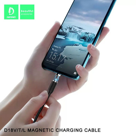 DENMEN KABEL USB TYP-C 2.4A CZARNY D18 MAGNETYCZNY