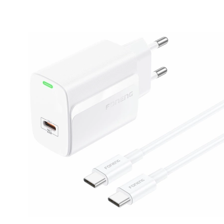 FONENG ładowarka sieciowa EU65 PD 20W 1xUSB-C + kabel USB-C - USB-C Biały