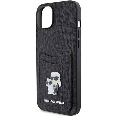 Etui Karl Lagerfeld Saffiano Cardslot Karl&Choupette Metal Pin do iPhone 15 - czarne