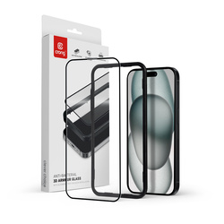 Crong Anti-Bacterial 3D Armour Glass - Szkło hartowane 9H na cały ekran iPhone 15 + ramka instalacyjna