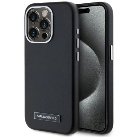 Karl Lagerfeld FW Metal Plate MagSafe iPhone 15 Pro Case - Black