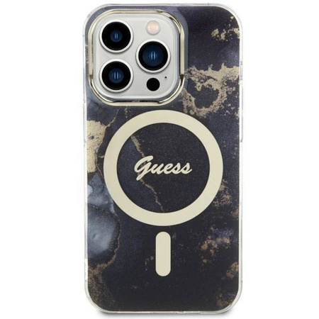 Guess, GUHMP14XHTMRSK iPhone 14 Pro Max 6,7&quot; schwarz/schwarzes Hardcase Golden Marble MagSafe