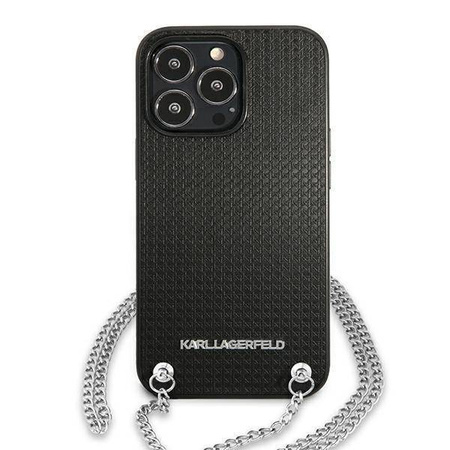 Original Handyhülle IPHONE 13 PRO MAX Karl Lagerfeld Hardcase Leather Textured And Chain (KLHCP13XPMK) schwarz