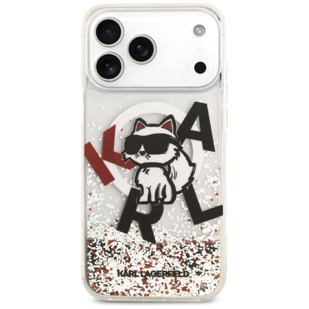 Karl Lagerfeld Liquid Glitter Choupette Logo MagSafe Case für iPhone 17 Pro Max – Transparent