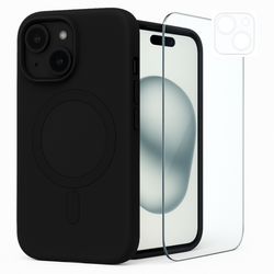 Etui do iPhone 15 MagSafe czarne + Szkło na ekran + Szkło na aparat