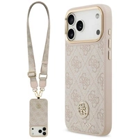 Guess 4G Strass Logo &amp; Big Strap Metal Buttons MagSafe Case für iPhone 17 Pro Max - Pink