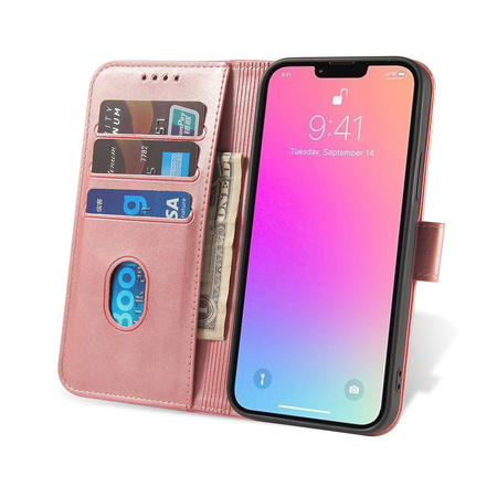Etui portfel z klapką podstawką do iPhone 15 Pro Magnet Case - różowe