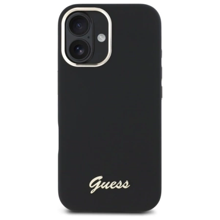 Etui Guess Silicone Script Metal Logo & Frame na iPhone 16 Plus - czarne