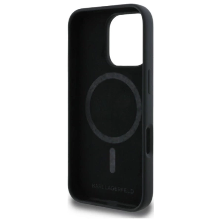 Karl Lagerfeld Silicone Case Heads Print MagSafe for iPhone 16 Pro - Black