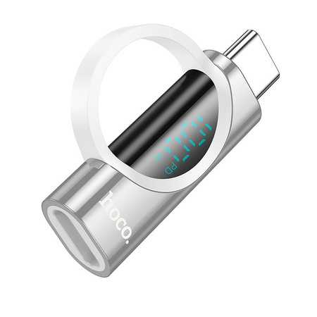 HOCO adapter Typ C (męski) do Typ C (żeński) z wyświetlaczem 5A 100W UA32 srebrny
