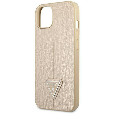 Oryginalne Etui IPHONE 14 Guess Hardcase Saffianotriangle Logo (GUHCP14SPSATLE) beżowe