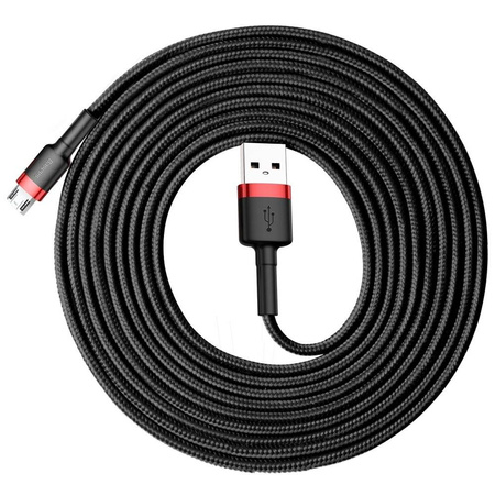 Baseus Cafule Cable wytrzymały nylonowy kabel przewód USB / micro USB 2A 3M czarno-czerwony (CAMKLF-H91)