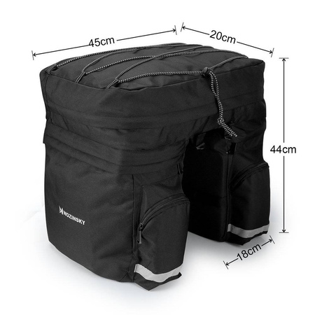 Wozinsky pojemna torba rowerowa 60 L na bagażnik (pokrowiec przeciwdeszczowy w zestawie) czarny (WBB13BK)