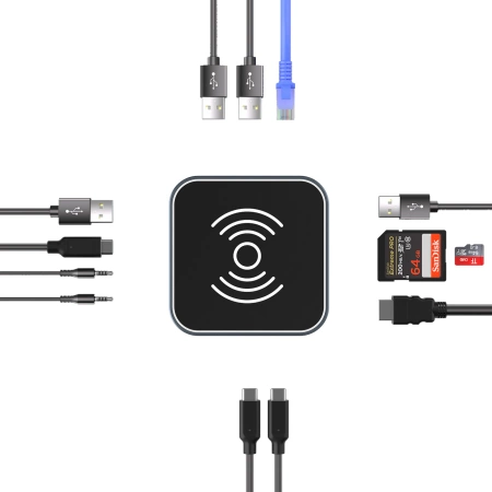 Hub USB-C 12 in 1 Wozinsky WHBC09Y8S multifunktional, mit kabelloser Ladefunktion, Aluminium, mit 15 cm Kabel - grau