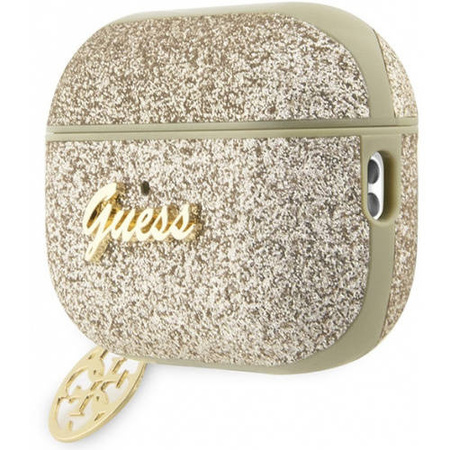 Guess GUAP2GLGSHD AirPods Pro 2 Cover Gold/Gold Glitter Flake 4G Charm