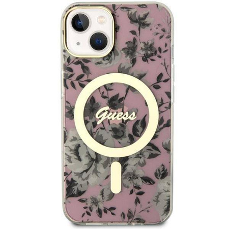 Guess GUHMP14MHCFWSP iPhone 14 Plus 6.7" pink/pink Hardcase Flower MagSafe