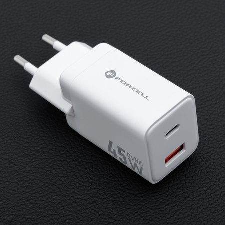Ładowarka sieciowa do telefonu Forcell F-Energy Mini GaN III USB C + USB A PD QC4.0 45W VT-36 biała