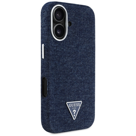 Oryginalne Etui IPHONE 16 Guess Denim Triangle Logo MagSafe niebieskie