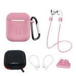 Silicone Case Set for AirPods 2 / AirPods 1 + Case / Ear Hook / Neck Strap / Watch Strap Holder / Carabiner - pink