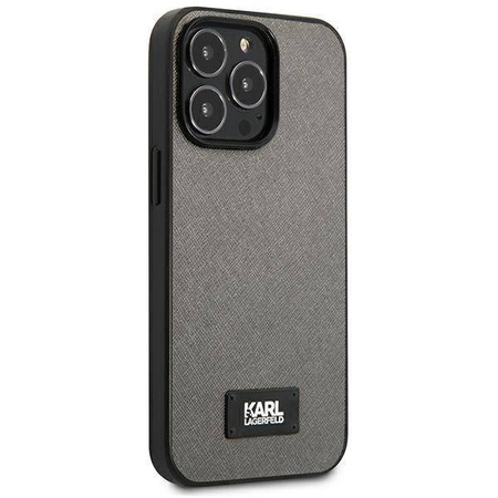 Oryginalne Etui IPHONE 13 PRO MAX Karl Lagerfeld Hardcase Saffiano Plaque (KLHCP13XSFMP2DG) srebrne