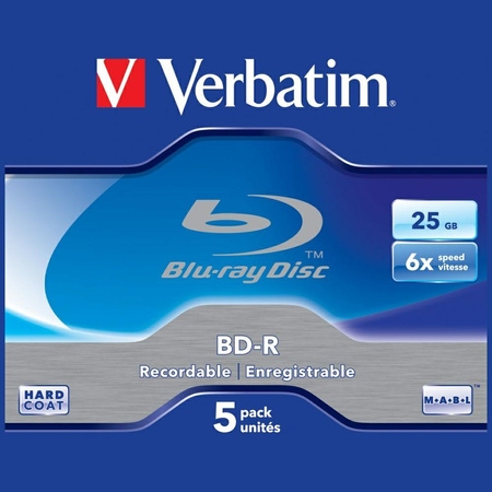Płyty Blue-ray Verbatim 25GB 6X BD-R SL   5szt biały 43715