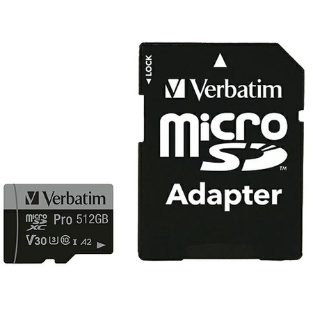 Verbatim Karta microSD 512GB + adapter Pro U3 czarny/black 47046