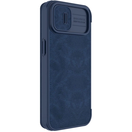Nillkin Qin Leather Pro Case etui iPhone 14 Plus osłona na aparat kabura pokrowiec obudowa z klapką niebieski