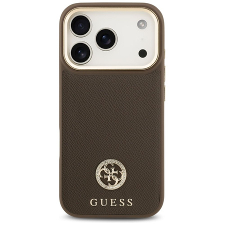GUESS futerał do IPHONE 17 Pro kompatybilny z MagSafe GUHMP17LPGCRMDEW (PU W/ Grained Strass Logo) brązowy