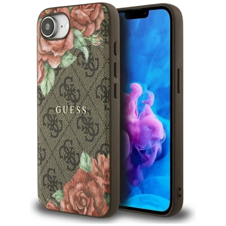 Guess 4G Flowers Print MagSafe Hülle für iPhone 16e - braun