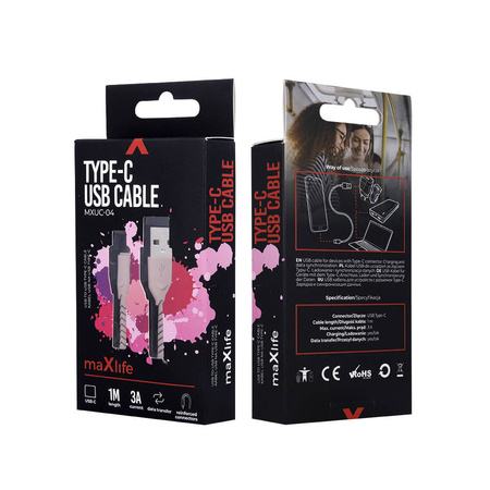 Maxlife kabel MXUC-04 USB - USB-C 1,0 m 3A różowy